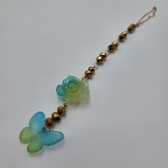 Handmade Green and Blue Butterfly car charm - Picture 4 of 4